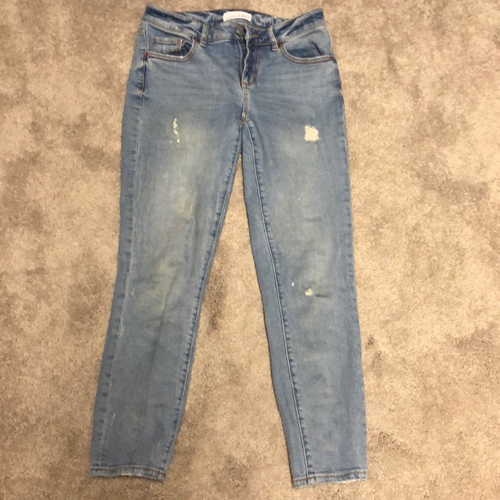 Loft curvy skinny crop distressed denim